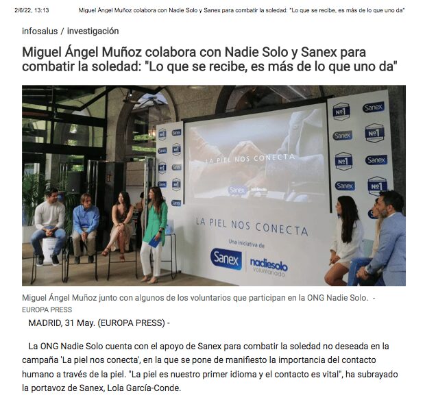 Nadiesolo en Infosalus: Presentación de «La piel nos conecta» con Sanex