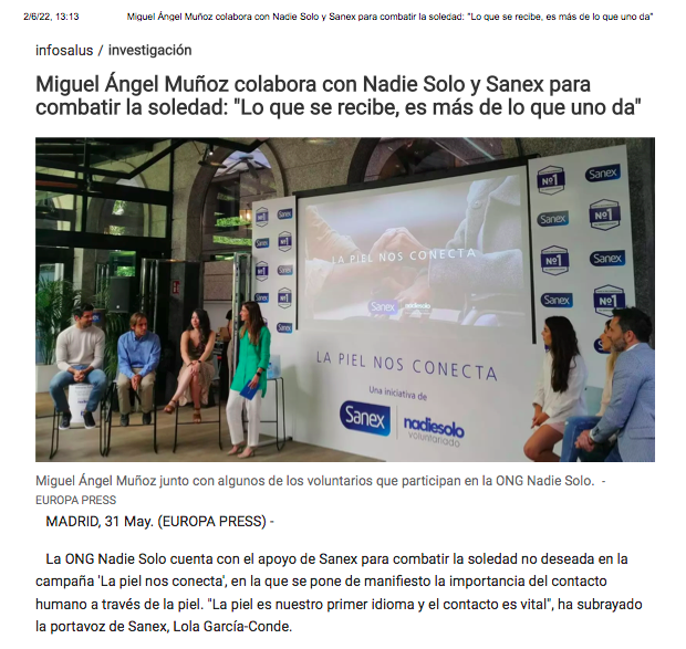 Nadiesolo en Infosalus: Presentación de «La piel nos conecta» con Sanex